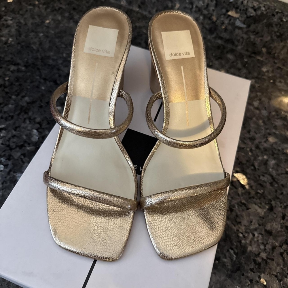 Dolce Vita Shimmery Gold Double-Strap Square-Toe Mules